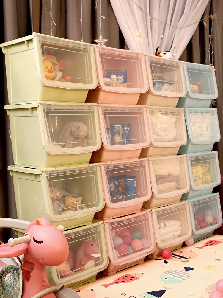 前開式收納箱 前開式玩具收納箱加厚大號塑料家用寶寶衣物零食整理箱盒子收納架