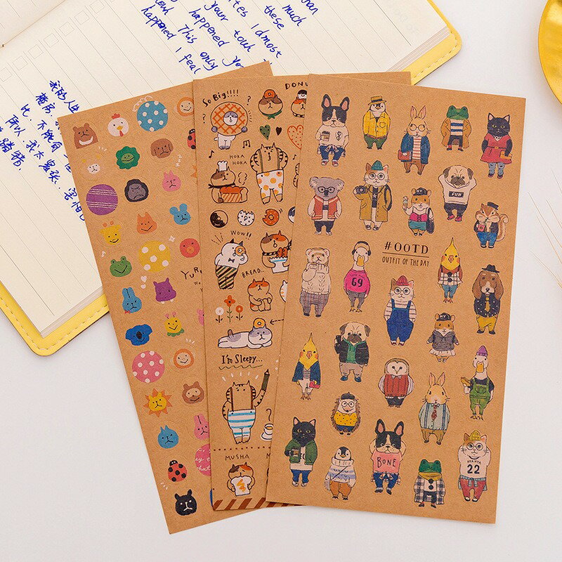 [Hare.D]日式 牛皮紙貼紙 復古手賬拼貼素材 貓咪貼紙 卡通動物相冊手賬裝飾貼紙 日記貼畫 獎勵貼紙 紀錄貼紙