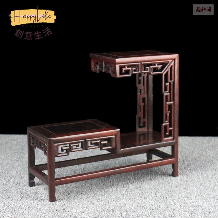 工廠現貨 免運 附發票 底座 托架 佛臺 實木底座 酸枝木小多寶格古玩茶壺飾品擺件架子紅木博古架花瓶奇石高低底座新店開業/售後保障 c12