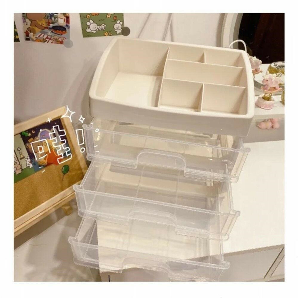 桌面化妝品收納盒塑料收納架抽屜式首飾盒梳妝臺置物架透明整理盒