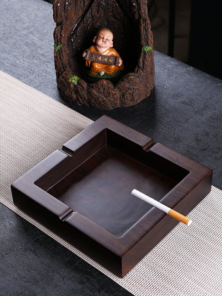 黑檀實木煙灰缸大號帶蓋煙灰缸創意個性潮流中式復古客廳家用定制