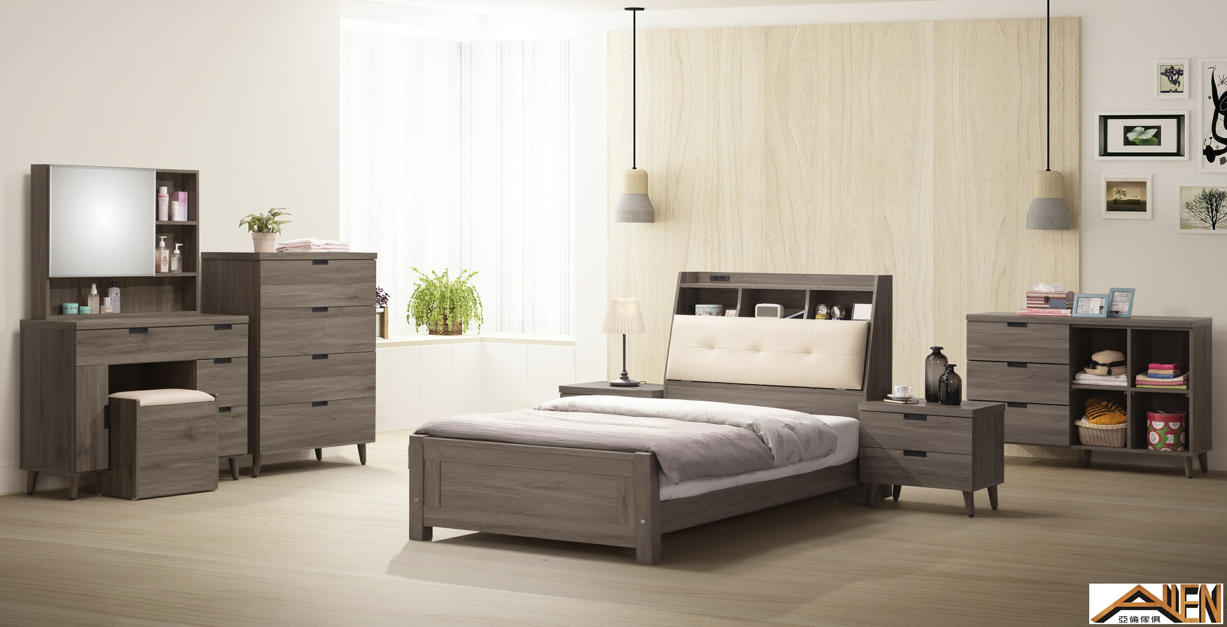 亞倫傢俱*德里茲耐磨木紋6尺床頭箱 灰橡色 1