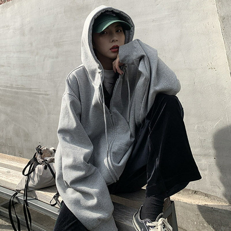 waitmore衛衣女春秋韓版bf慵懶風開衫薄款寬松百搭外套上衣服