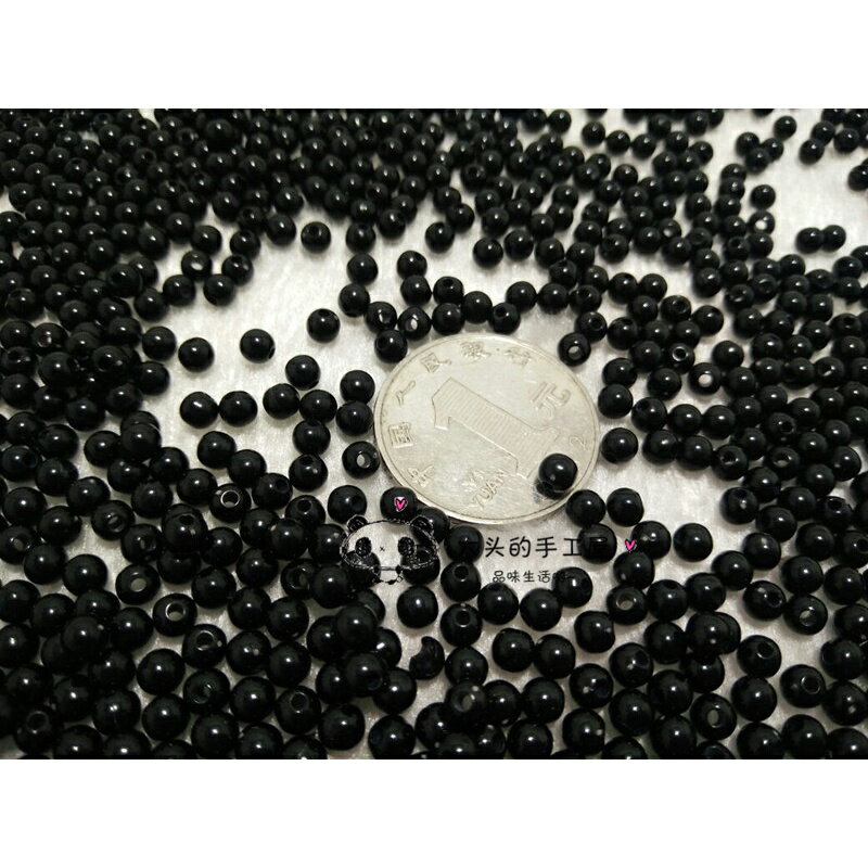 精品仿珍珠DIY穿珠散珠服裝輔料混規格不掉皮ABS塑膠圓珠有孔黑色