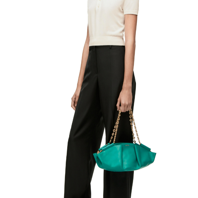 Small Paseo bag in shiny nappa calfskin with chain Apple Green - LOEWE