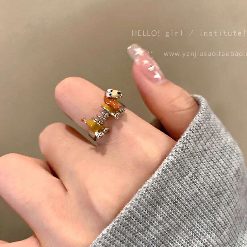 可愛小狗動物造型戒指女時尚個性高級感指環小眾設計冷淡風食指戒【木屋雜貨】