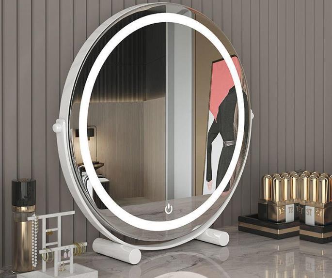 梳妝臺鏡子可調節化妝鏡led帶燈可旋轉360度宿舍用女補光美妝鏡子