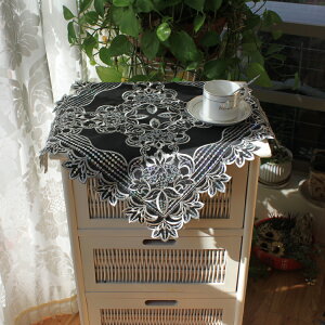 外貿原單歐式簡約亮片刺繡床頭柜微波爐電飯煲茶盤蓋布裝飾巾蕾絲