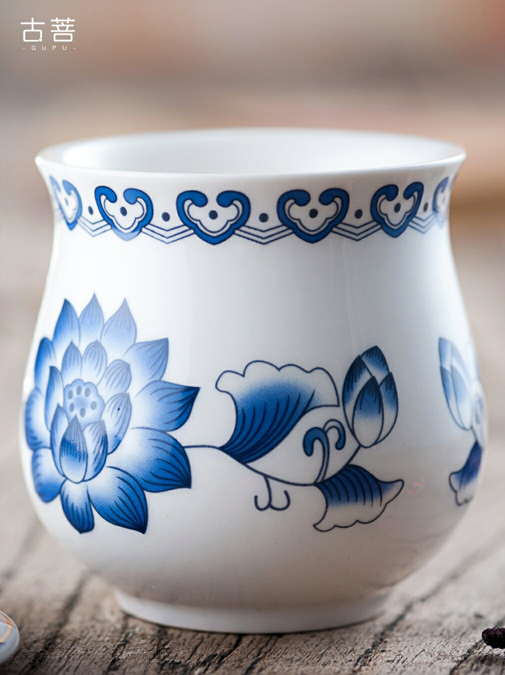 高腳青花瓷供水杯 陶瓷蓮花供佛杯供杯聖水杯 大中小