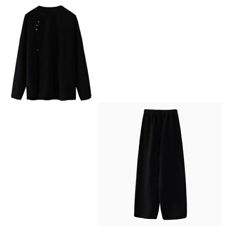 現貨+預購 休閒套裝長袖褲裝-羊毛棉外套寬管長褲女裝74kc84【獨家進口】【米蘭精品】