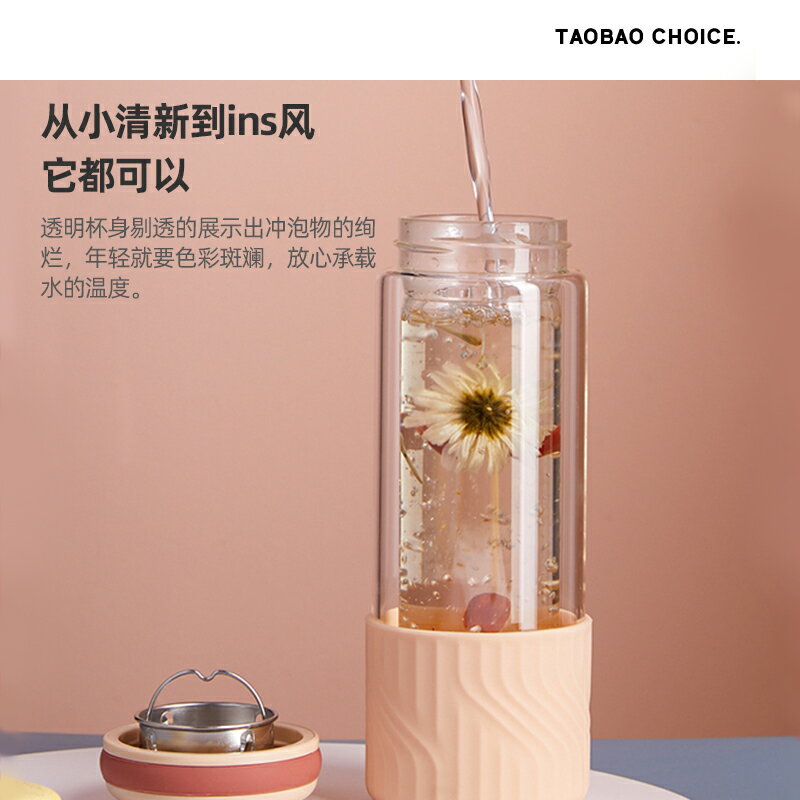 心選高硼矽耐熱玻璃彩色泡茶杯雙層隔熱茶杯330ml