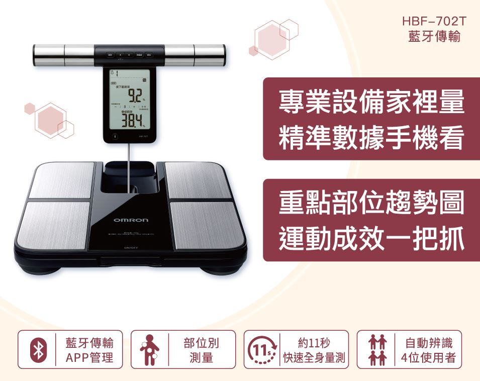 OMRON 歐姆龍-體脂計HBF702T 藍牙智慧連線骨骼肌率身體年齡基礎代謝