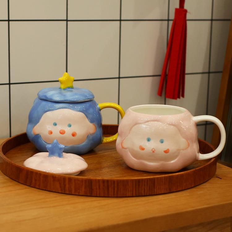馬克杯 杯子女可愛少女馬克杯帶蓋軟萌治愈系陶瓷杯日式創意水杯家用兒童