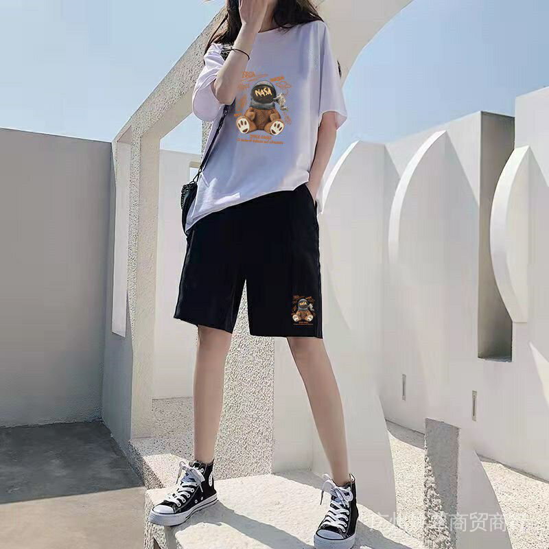 純棉運動服套裝女夏季休閒韓版寬鬆初中生高中學生短袖短褲兩件套