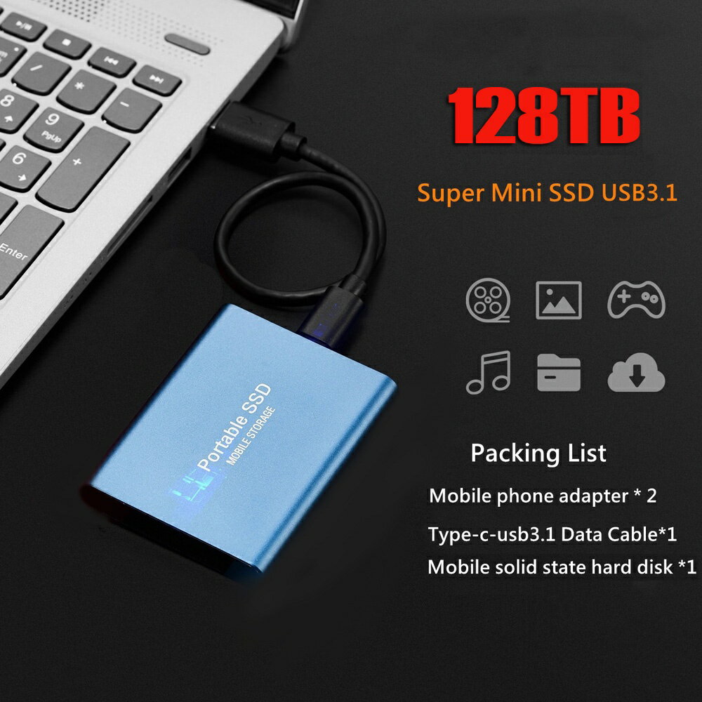 全新便攜式SSD 1TB 2TB 8TB 16TB 30TB 60TB 128TB 外置固態硬盤大容量