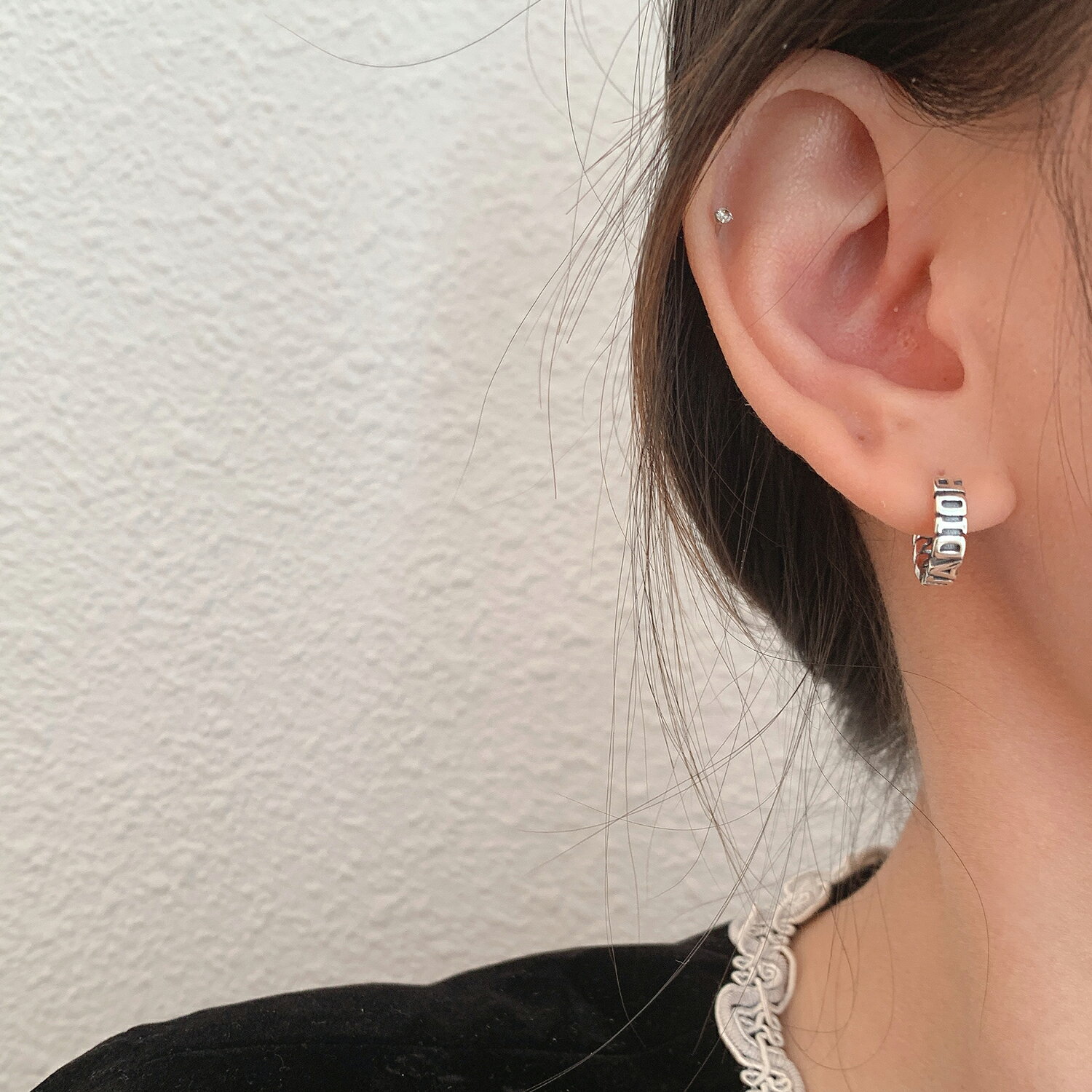 小寶s925純銀復古字母耳扣女耳環2022年新款潮簡約小眾設計感個性