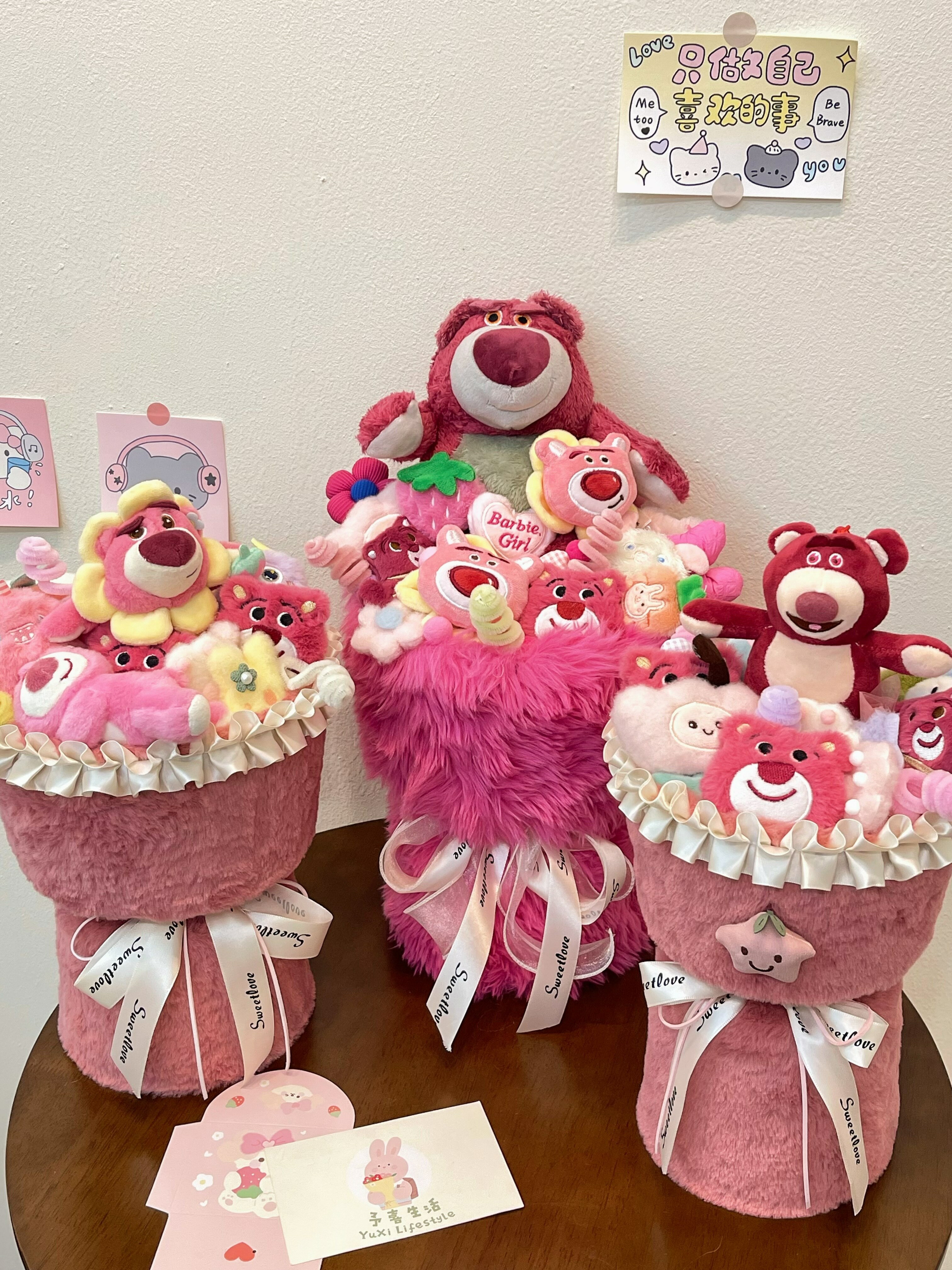 迪士尼可愛粉色草莓熊玩偶毛絨公仔花束生日禮物情人節畢業送女生