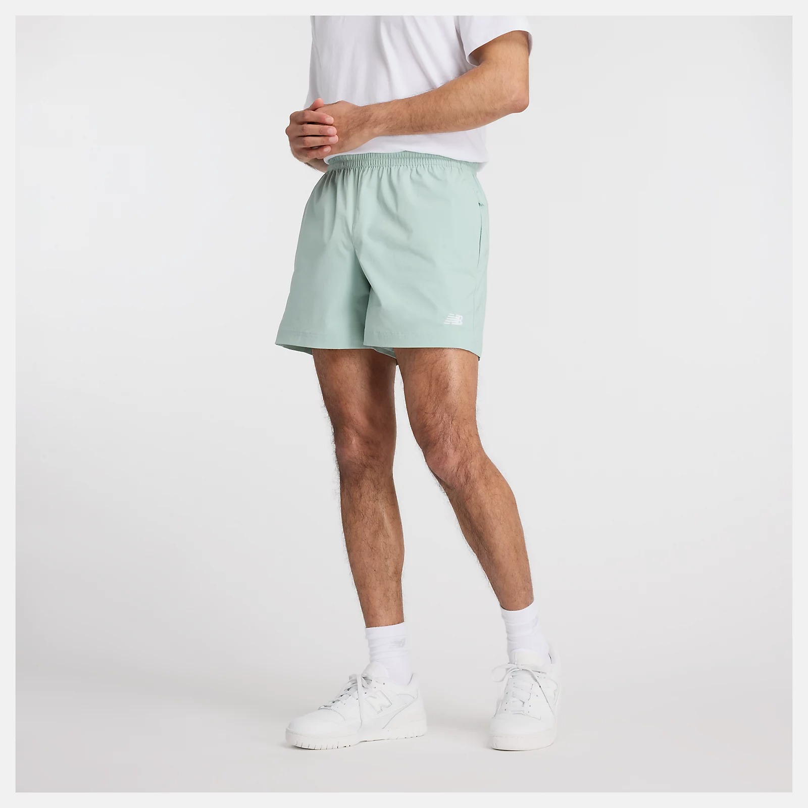 【蛇年最高折233】NEW BALANCE 短褲 NB 淺綠 5吋 梭織 拉鍊口袋 男 MS41517SAM