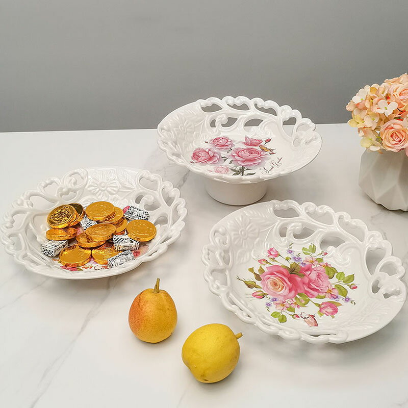 新運隆歐式雕花鏤空水果盤創意家用客廳現代簡約水果盆茶幾水果籃