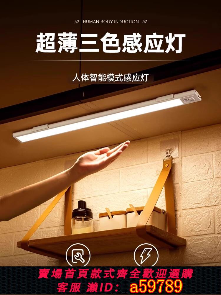 【臺灣公司 可打統編】人體感應LED櫥櫃燈充電式智慧無線自粘磁吸燈廚房玄關衣櫃夜燈條