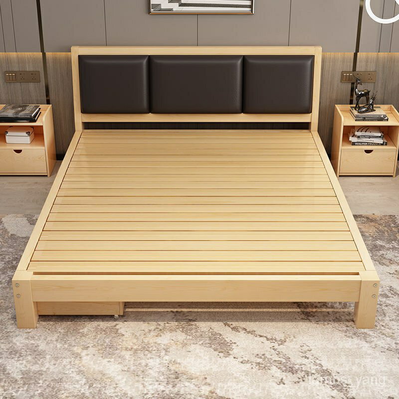 免運 實木床現代簡約經濟型雙人床成人床齣租房簡易單人床床架兒童床 特價出 可開發票