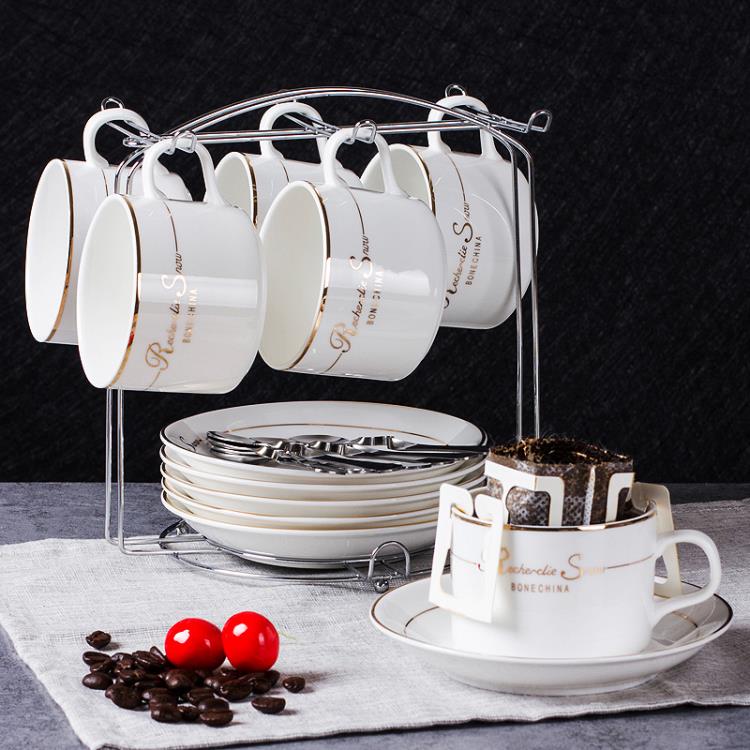 啡憶歐式陶瓷杯咖啡杯套裝簡約咖啡杯6件套家用小奢華咖啡杯碟勺 交換禮物