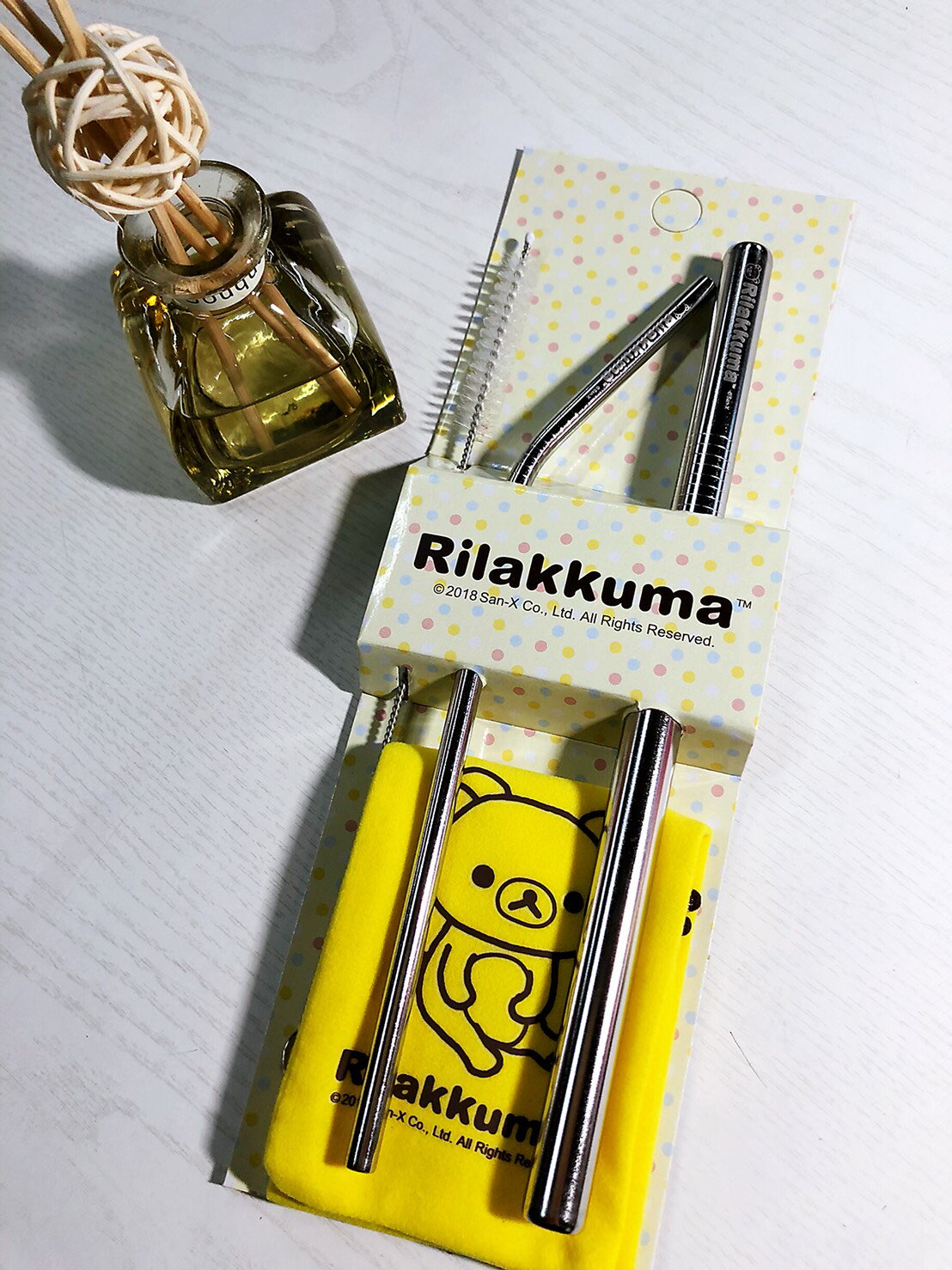 大賀屋 正版 拉拉熊 吸管 粗吸管 細吸管 刷子 不鏽鋼 吸管組 環保餐具 餐具 收納袋 T00120463
