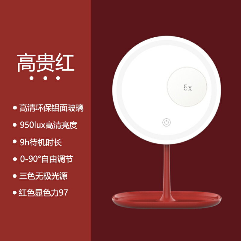 LED燈梳妝鏡 智慧梳妝鏡 化妝鏡 綠貍化妝鏡帶燈台式姐姐同款 補光鏡子梳妝隨身鏡便攜宿舍led鏡子『FY02068』