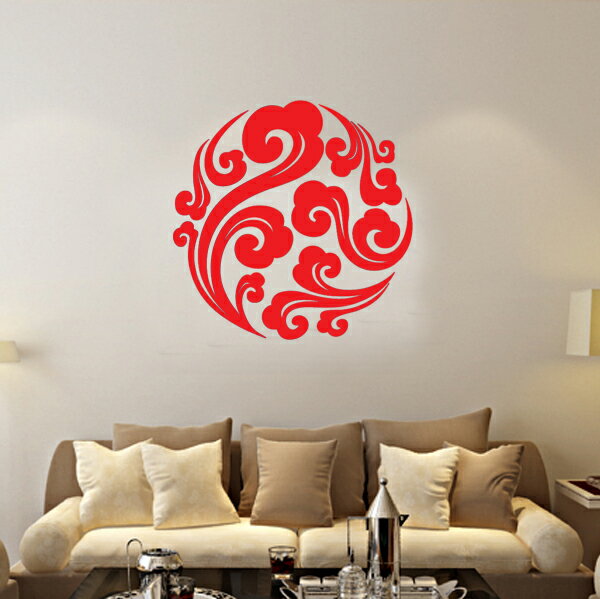 中國風祥云中式墻貼紙 客廳電視沙發背景裝飾 玻璃櫥窗門 古典1入
