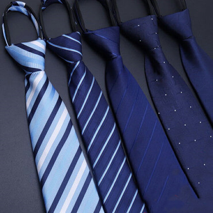 男生領帶 男士商務正裝拉鏈領帶 藍色條紋韓版黑色懶人領帶