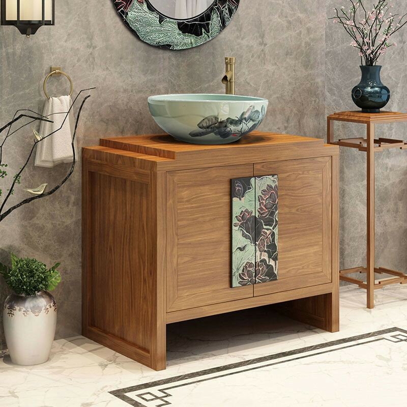 免運附發票 公司貨 快速出貨 現代中式洗手盆臺上盆酒店茶樓浴室櫃仿古創意藝術洗手臺盆櫃組合  PPP1041