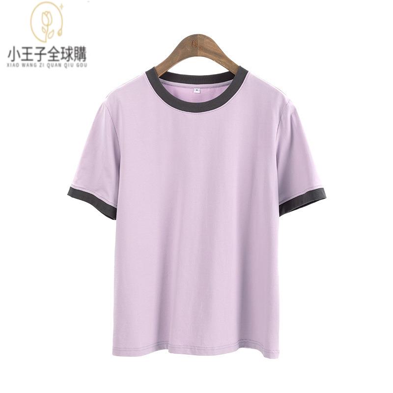 【公司現貨速發】免運 開發票 小王子女裝夏款撞色圓領T恤 多巴胺減齡休閑百搭寬松顯瘦短款上衣女女裝上衣 流行女裝 棉麻 早秋 日韓女裝