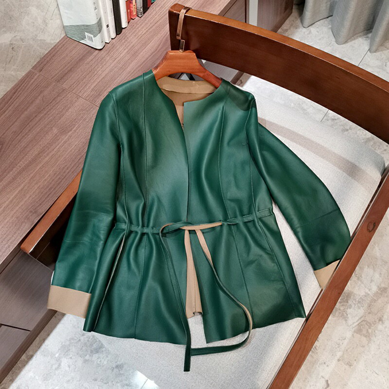 【巴黎精品】皮衣外套真皮夾克-簡約剪裁寬鬆圓領女外套4色a1dp17