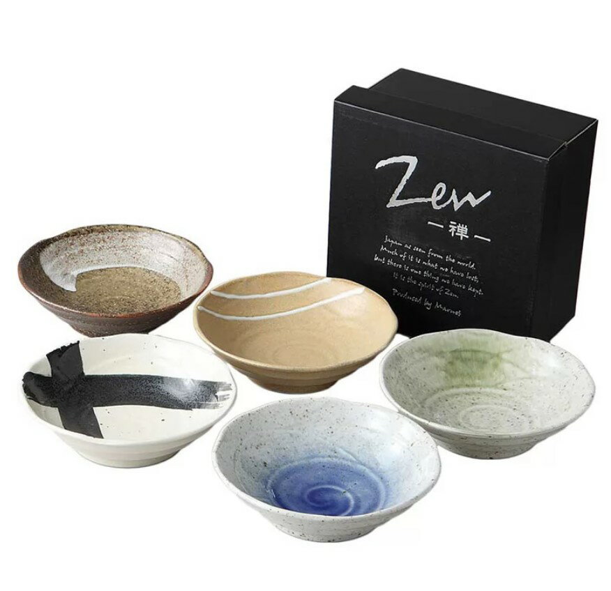 日本 美濃燒 民芸五彩 淺碗五入禮盒