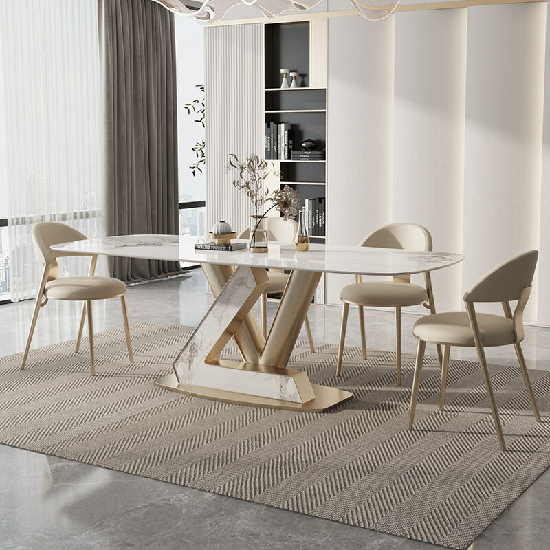 餐桌 巖板餐桌高端亮光客廳長方形意式設計師小戶型餐桌椅組合