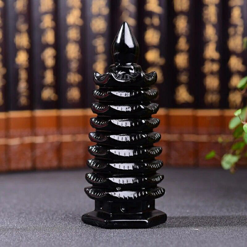 【臺灣公司 可開發票】天然黑曜石九層文昌塔擺件黑色水晶家居客廳辦公桌面擺設