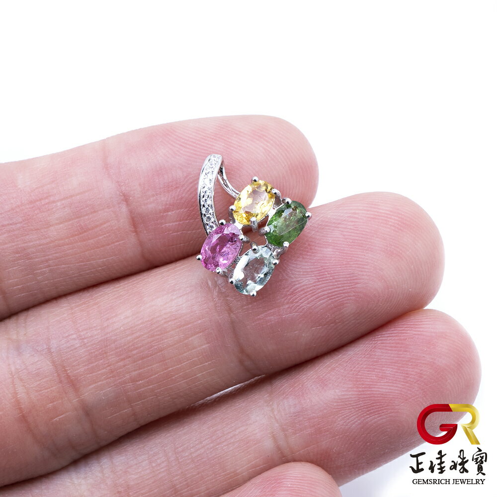 【正佳珠寶】彩碧璽 糖果碧璽 2.4ct 橢圓形吊墜 彩碧璽吊墜 方晶鋯石微鑲銀台 7