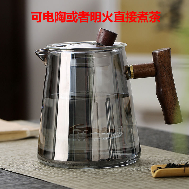 茶壺 玻璃泡茶壺實木側把泡茶器花茶套裝功夫沏茶專用茶具茶水分離單壺-快速出貨