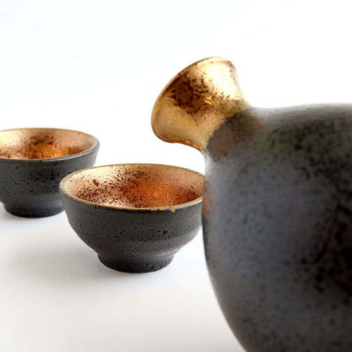 AWASAKA徳利酒器．素黑金彩《可微波溫酒清酒徳利熱燗SAKE 酒壺酒杯清