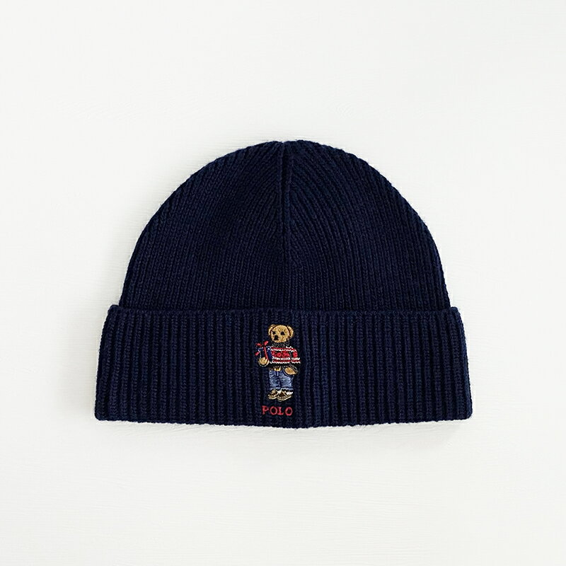美國百分百【全新真品】Ralph Lauren 帽子 針織 毛線帽 RL 小熊 logo 毛帽 深藍 DC07