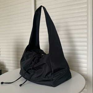 日本無印良品 側背包黑色尼龍帆布包休閑酷慵懶包包女夏季大容量百 免運