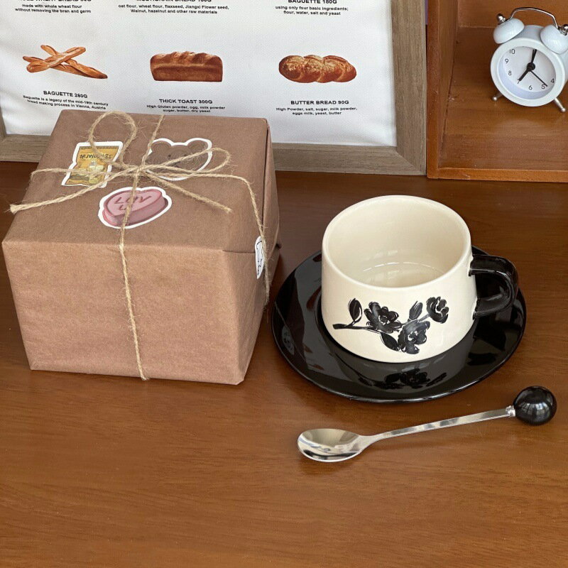 快速出貨 公司貨 中古風手繪咖啡杯碟百合花陶瓷拿鐵杯子下午茶水杯小眾禮物伴手禮