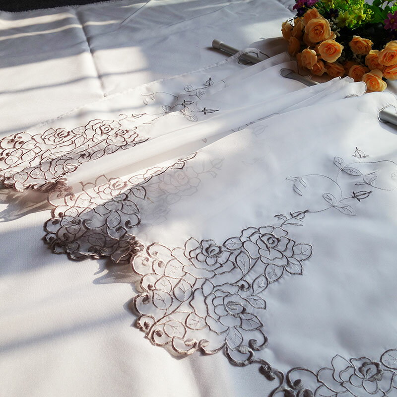 特價成品飄窗簾陽臺裝飾短簾布藝刺繡短窗半簾廚房銀色透光小紗簾 4