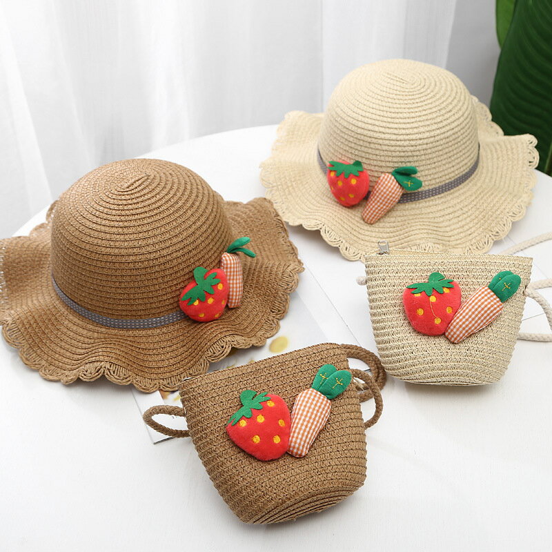 兒童草帽子女夏季防曬女孩沙灘可愛遮陽女童太陽帽盆帽寶寶漁夫帽