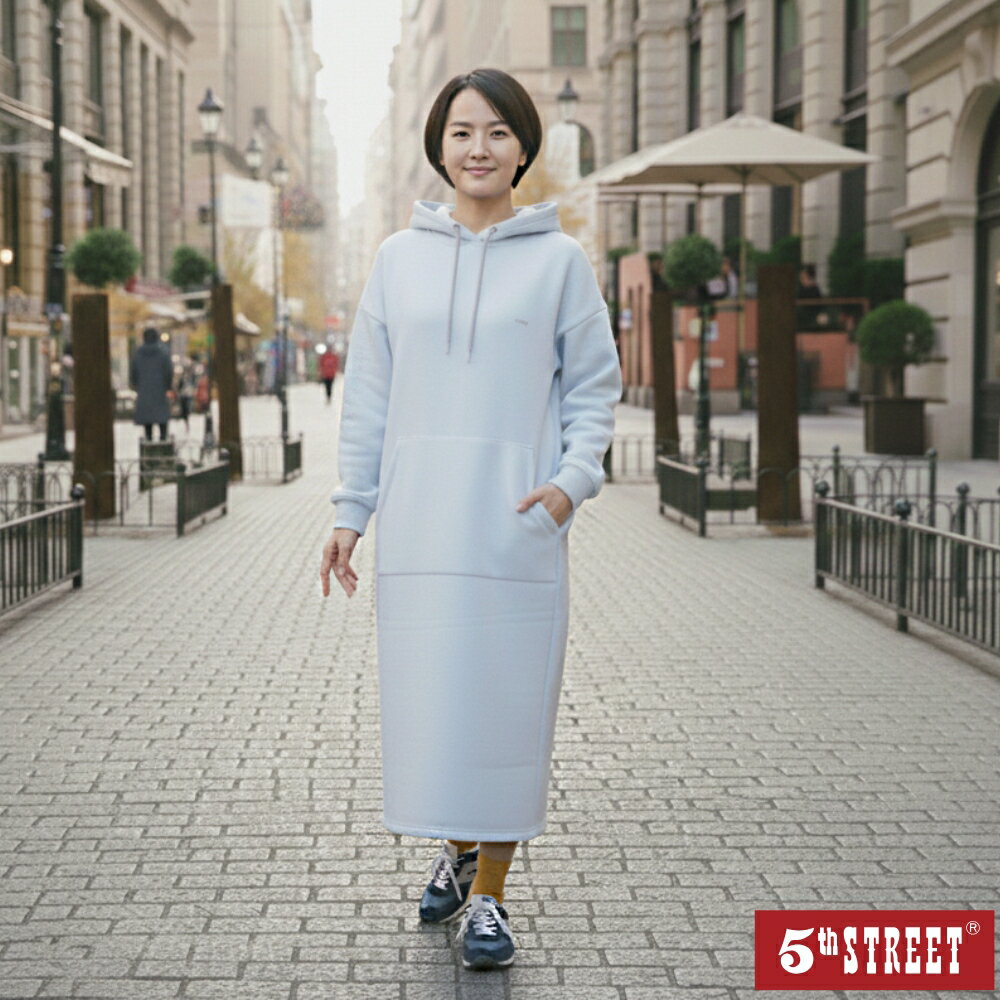 女裝 長版 帽T 大學T 長袖 寬版 上衣 灰杏色 (560974) 【5th STREET】【APP下單天天10%回饋】 治裝激推 最高折426