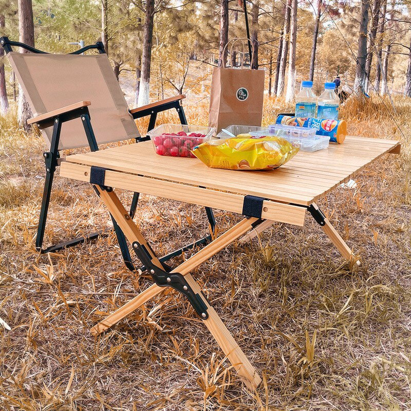 椅子 餐桌 實木蛋卷桌戶外露營折疊桌野營桌子便攜式野餐桌椅