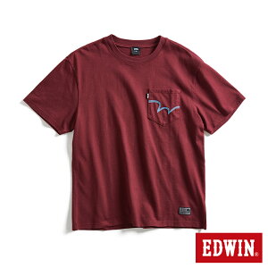 EDWIN EDGE系列 經典Ｗ縫線寬版口袋短袖T恤-男款 朱紅色