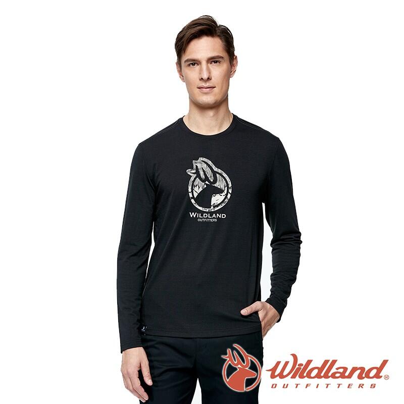 【wildland 荒野】男 彈性LOGO印花長袖上衣『黑色』0A91616