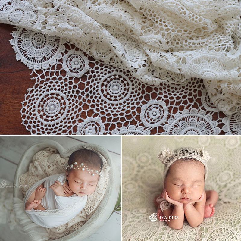 公主蕾絲鏤空棉質拍照背景布 寶寶兒童透氣毛毯 嬰兒攝影輔助墊子