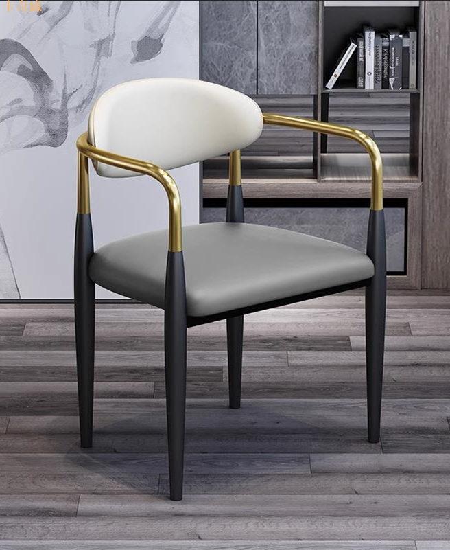 意式輕奢餐椅軟面皮革咖啡店茶桌椅現代簡約家用餐廳金屬靠背椅子